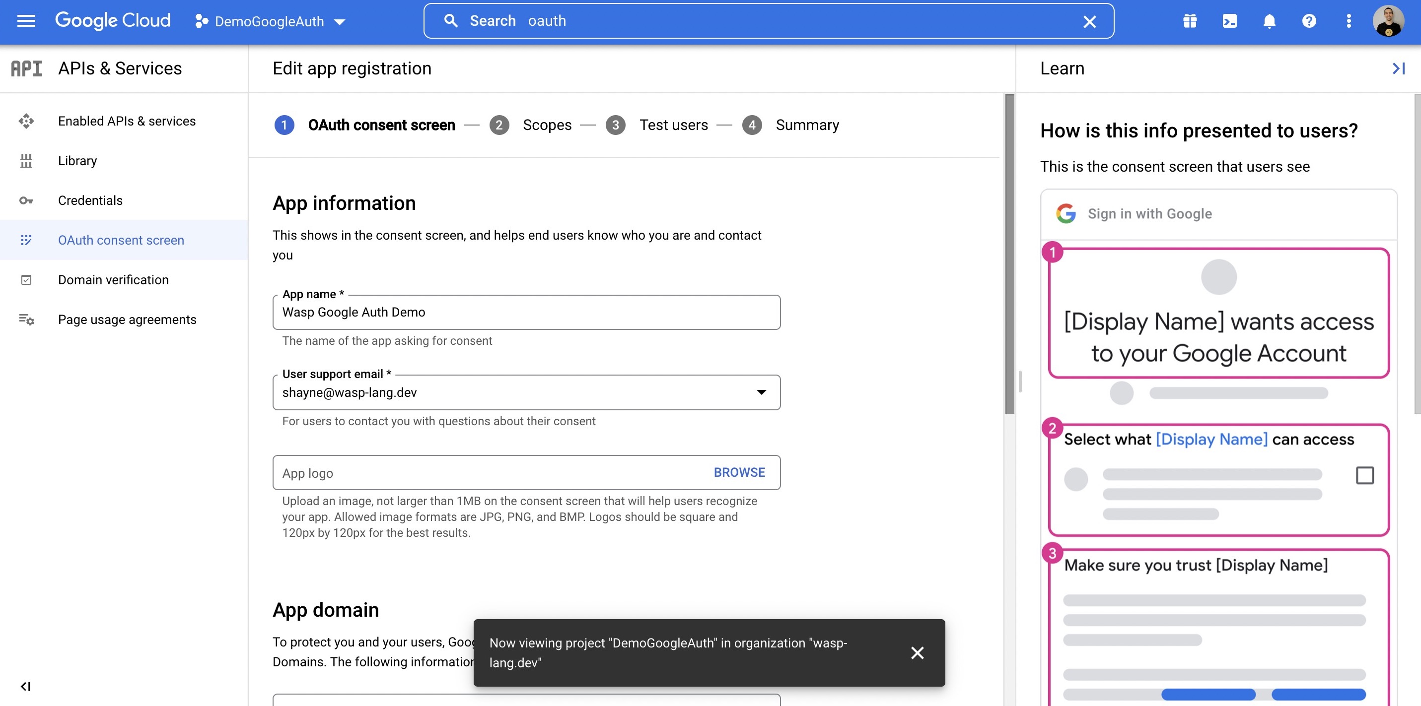 Google Console Screenshot 5