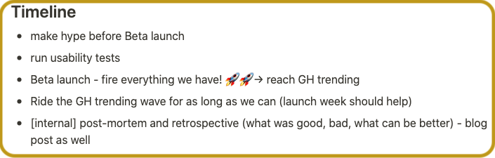 Launch timeline