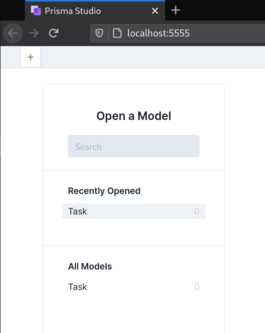 Todo App - Db studio showing Task schema